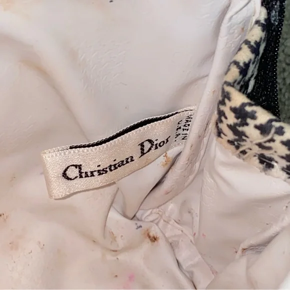 AUTH VTG Christian Dior Houndstooth Small Cosmetic Makeup Bag Clutch Zip Pouch - Picture 16 of 16